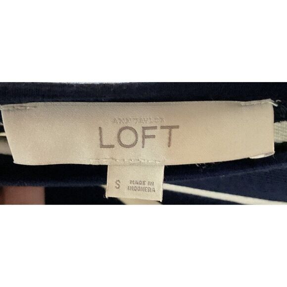LOFT Striped Short Sleeve Dress Size S Navy/White, Rayon/Polyester/Spandex Blend - Picture 5 of 8